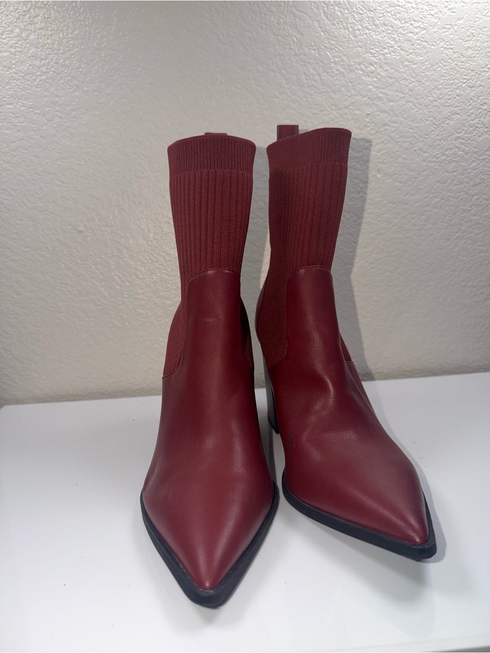Open Edit Women's Pointed Sock Ankle Boots in Wine Size 10
